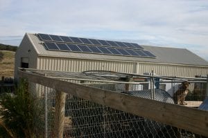 The shed on Kieren Lewin's property with his 185 watt BP Solar panels has its roof pitched at 22.5 degrees to allow maximum exposure to the sun.