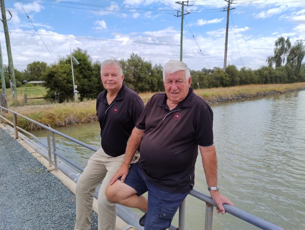 John Lilford (rear) and Greg Caldwell sell farm real estate for H and G Real Estate Kyabram.